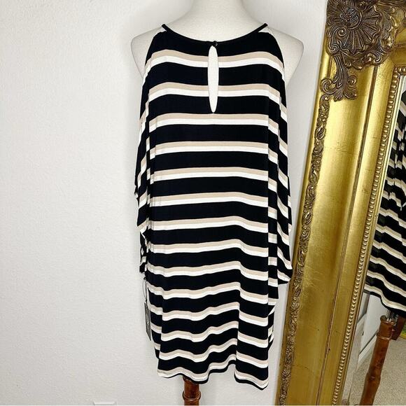 NWT Vince Camuto Kenya Blues Cold Open Shoulder Top in Rich Black Stripe Size XL - Picture 3 of 7